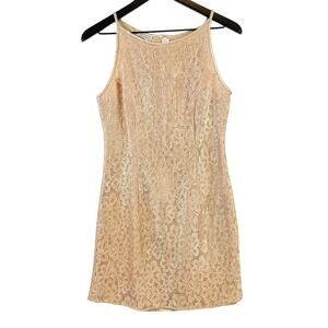 Jessica McClintock Gunne Sax Vintage Size 7 8 Lace Mini Sheath Dress Beige
